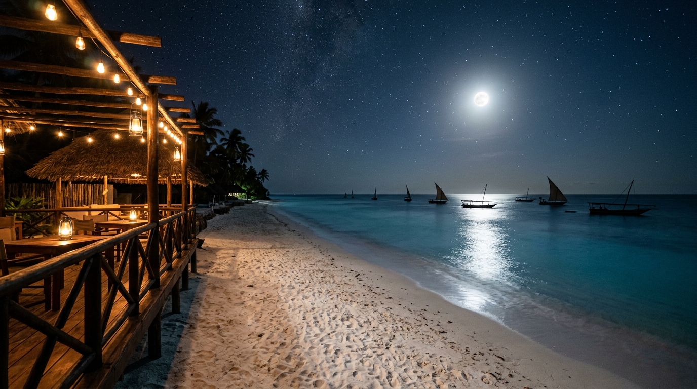 Indian Ocean at night from the restaurant